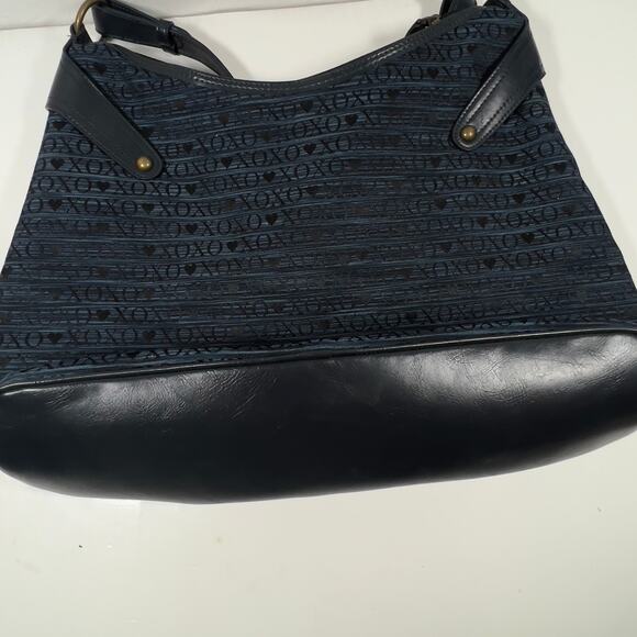 Large Vintage XOXO Hobo Blue Black Letters Brass Studded Y2K Zippered Tote Bag - Picture 16 of 16